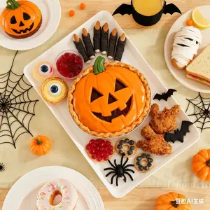 Lifewit Plastic Serving Tray, Serving Platters for Party, BPA Free Reusable Food Tray for Snacks, Food, Cookie, potluck xmax, Halloween