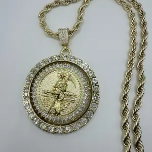 Gold Plated Holy Death Pendant with Elegant Design and Chain 24 Inch Rope Jewelry