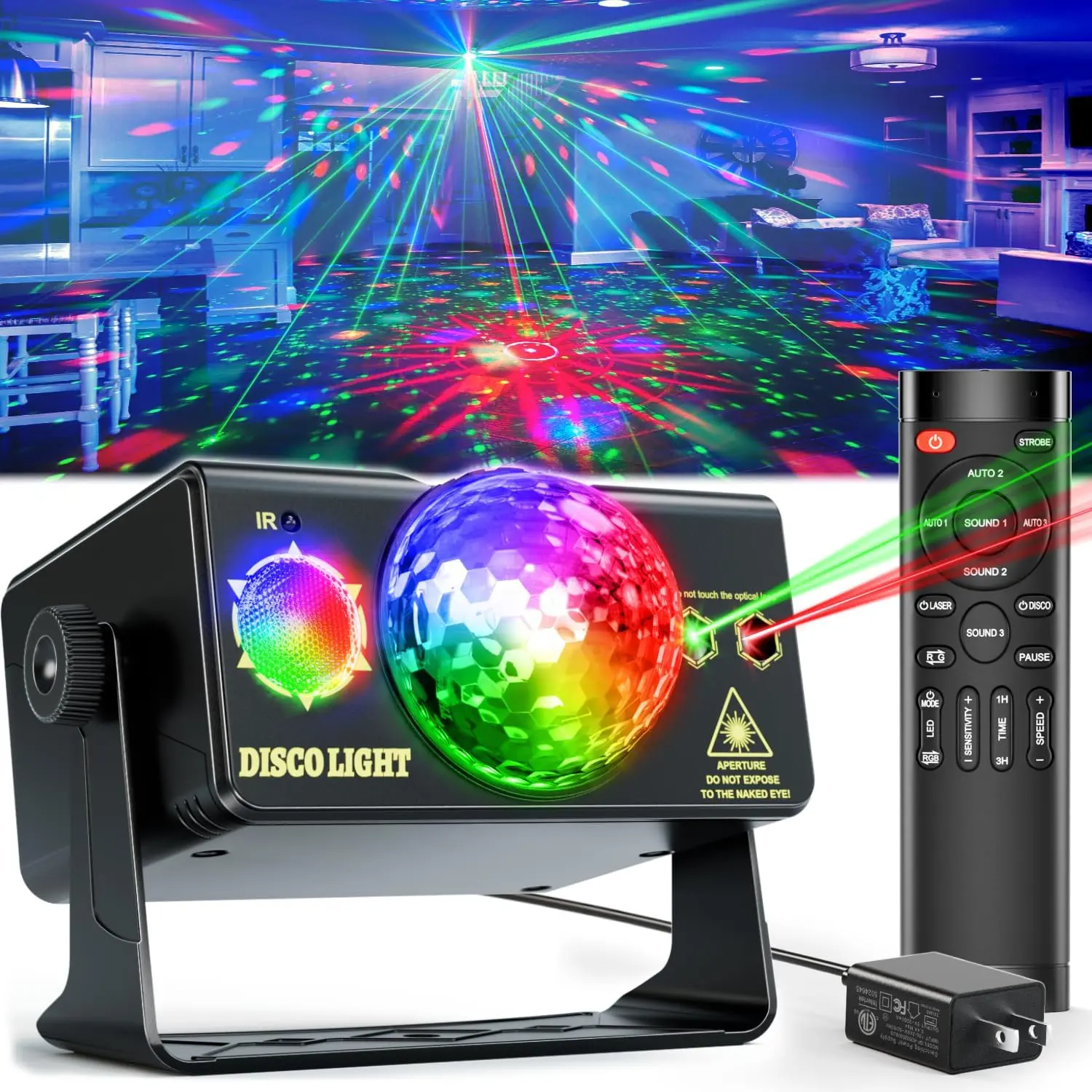 Disco Ball Light Projector, Compact Disco Light with Music Beat Sync Sound Activation, Remote Control, Color Changing for Indoor Use, All Ages Dance Events & Home Décor Gift