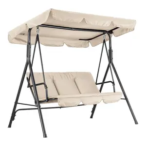 [FLASH SALE] Garvee 3-Seat Outdoor Swing Chair with Adjustable Canopy – Patio Glider Bench with Cushions, Heavy-Duty Steel Frame, Weather-Resistant for Garden, Porch & Backyard – Beige