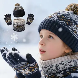 3pcs Children Winter Warm Knit Set, Thickened Fleece Hat Scarf Gloves, Casual Fashion for Boys Girls, Outdoor Play Walking Travel