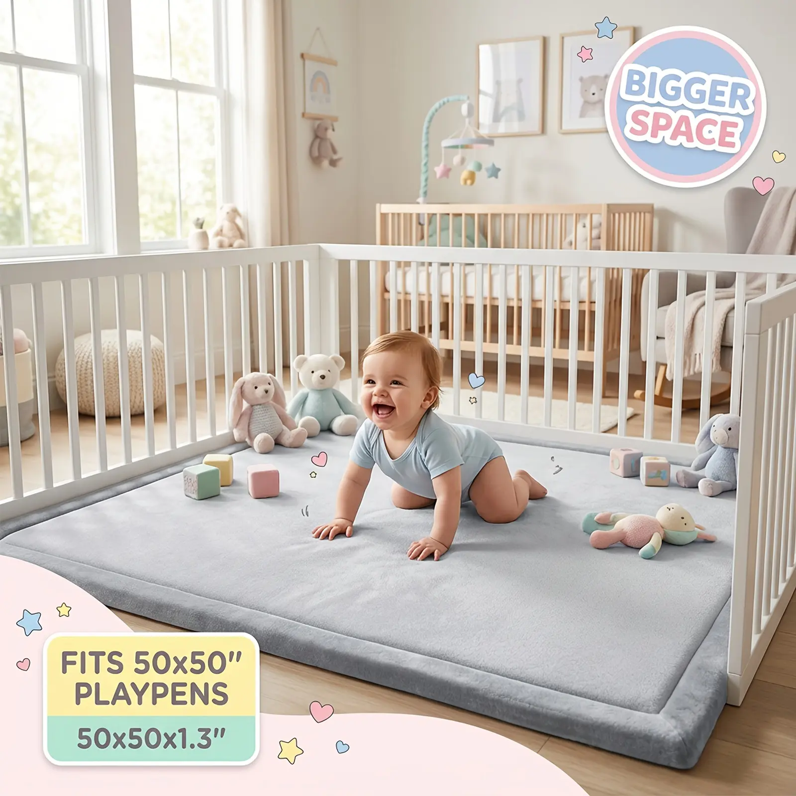 Large Baby Play Mats Measuring 50" X 50" And 59" X 71", Made of Velvet with Thick Foam for Crawling. These Soft, Non-Slip Mats Are Perfect for Infants, Toddlers, And Can Be Used in The Living Room. A Great Gift Idea for Mother'S Day