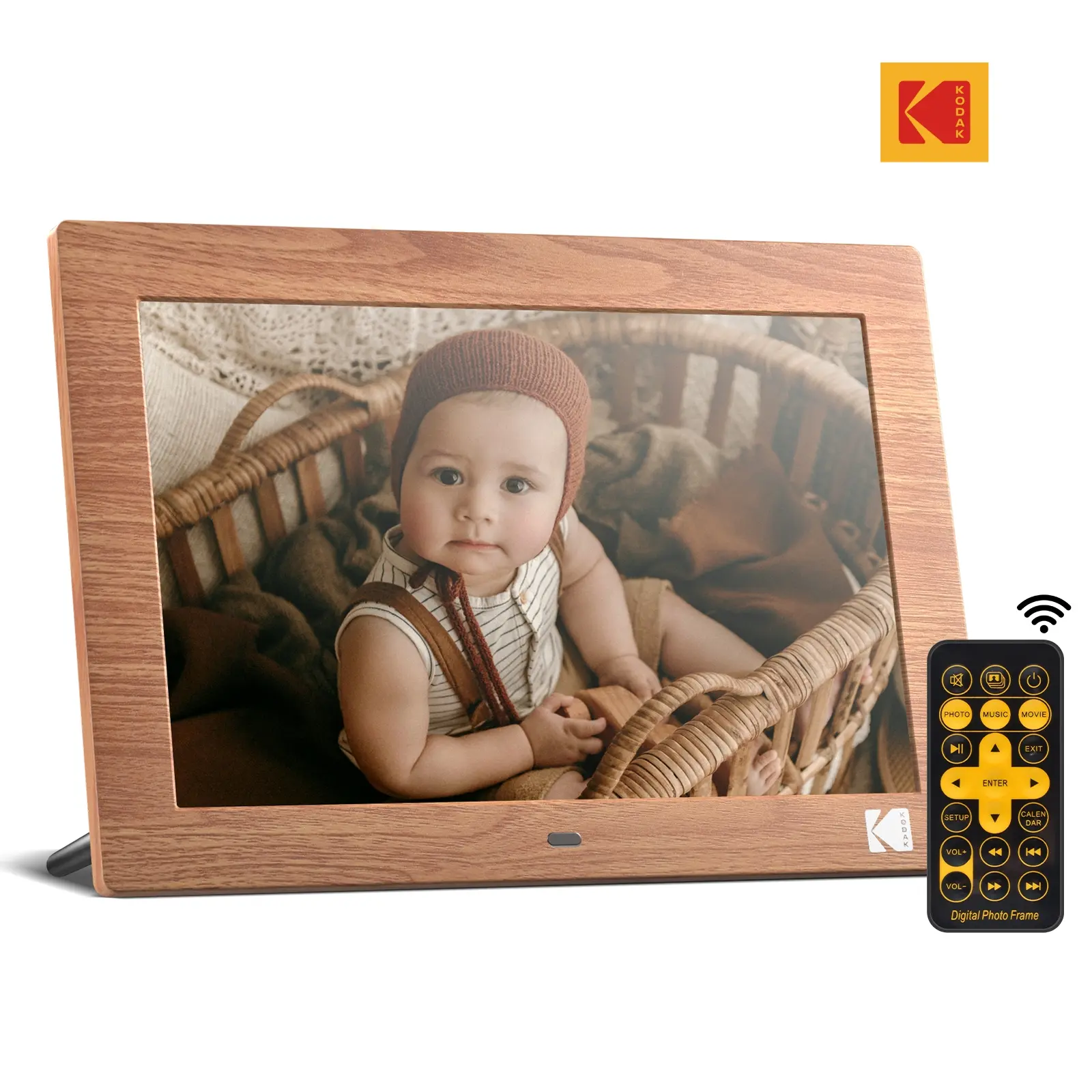 【Mother's Day Gift】KODAK 10.1" Digital Picture Frame with Remote Control, 1280 * 800 IPS Full View Ultra Clear Screen, Wooden Frame, Share Videos Photos Send Wishes Auto-Rotate Slideshow Non-WiFi summerwins