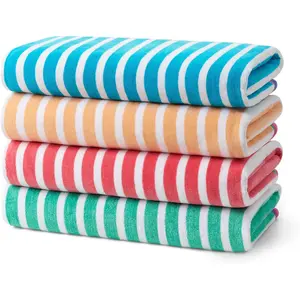 Extra Large Soft Absorbent 100% Cotton Colorful Racing Striped Beach & Pool Towels, Assorted Colors, 30" x 60", 4 Pack