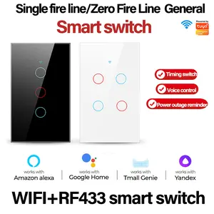 Tuya Wall Switch, Wi-Fi RF Touch Wireless Light Switch, Tempered Glass Panel, Smart Control, Energy Saving, Compatible with Alexa & Google Assistant