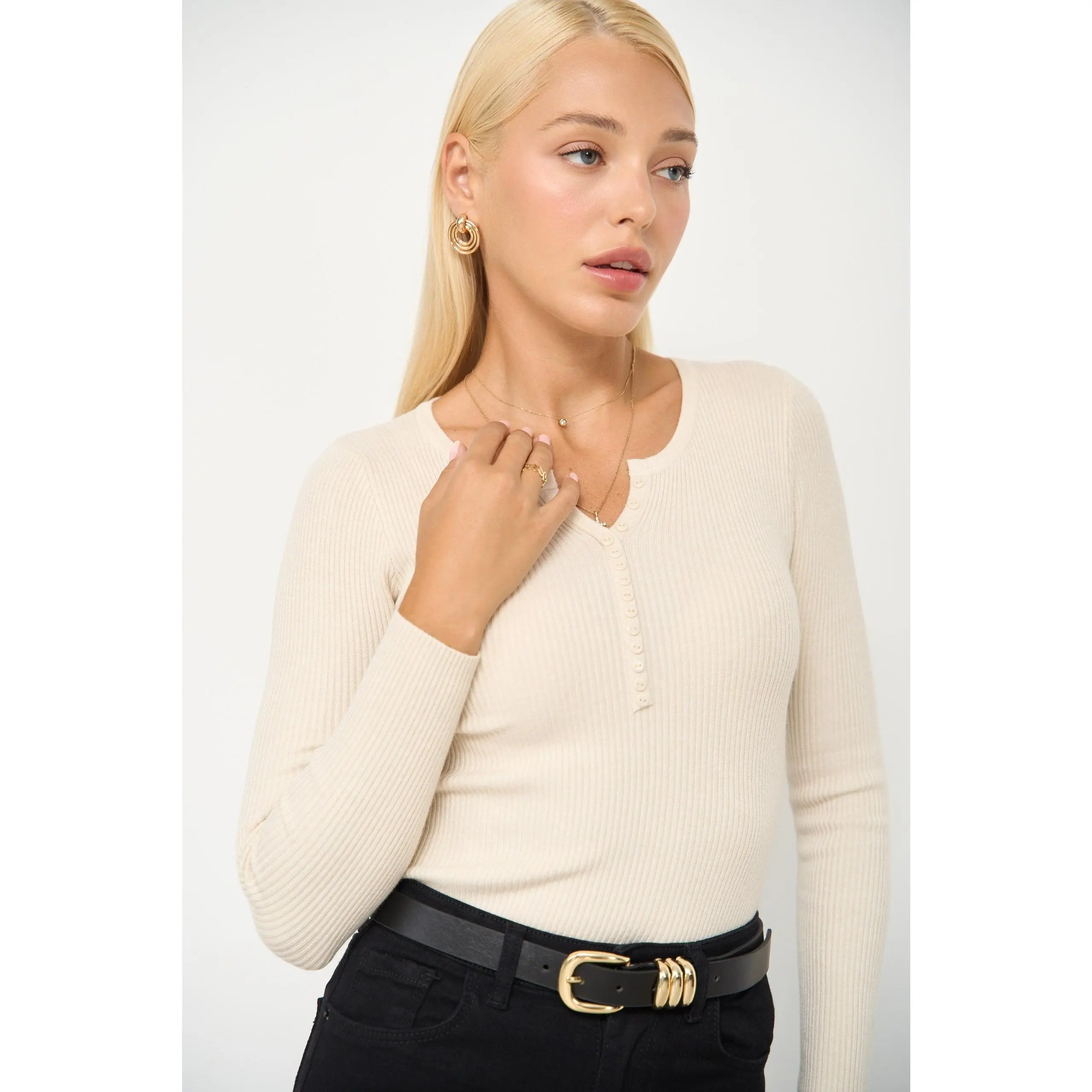 Beige Sweater with Buttons