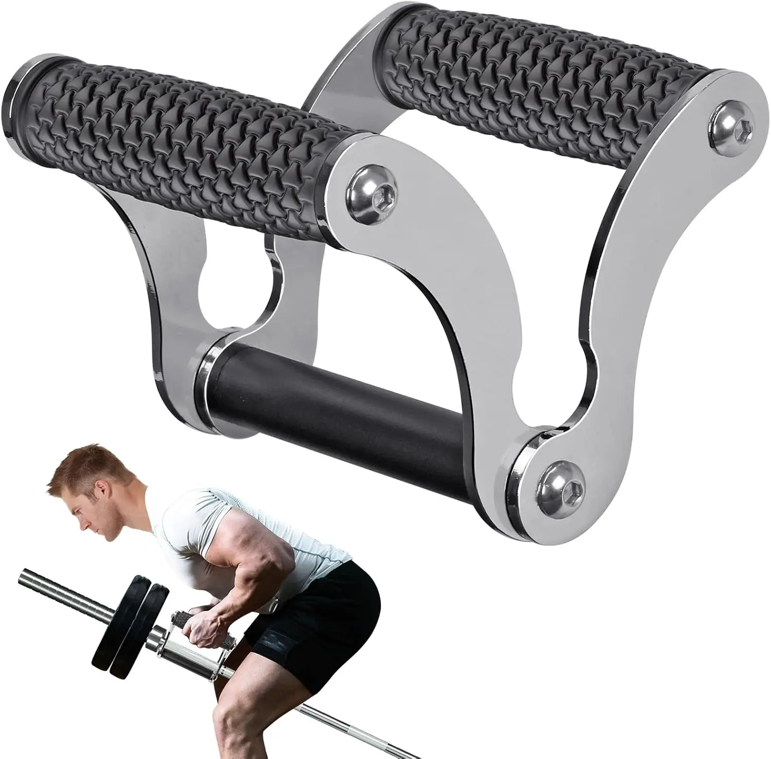 SELEWARE V Bar & T Bar Landmine Handle Attachment for 2" Barbell Bar, Solid Multi-Grip Landmine Handle T Row Attachment with Non-Slip Rubber Handle, Fits 2" Olympic Bars Strength Training Bars