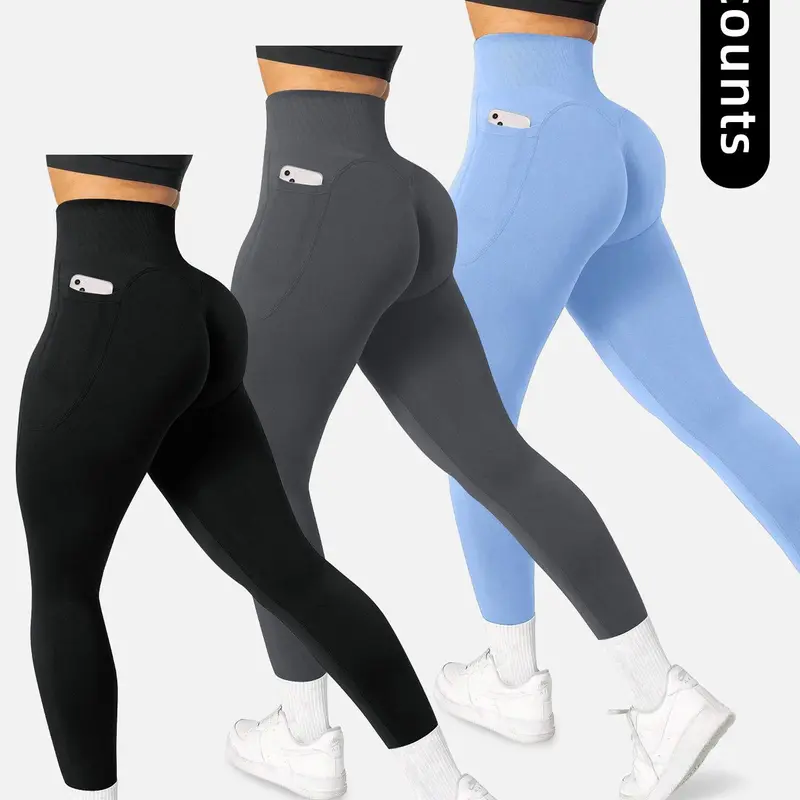 Women's High Waist Compression Pants with Pockets, Quick Dry Sporty Trousers for Yoga and Exercise, All Seasons Patchwork Design, Leggings for Workout, Activewear for Fitness Bottoms, High Waisted Leggings