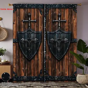 2pc Blue Gradient Double Dragon Decorative Curtains, Window Curtain, Luxurious Fantasy Design for Game Room & Living Room Ambience, Light Blocking Privacy Curtains