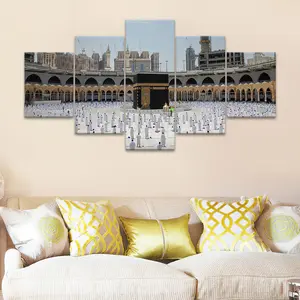 5 Counts Unframed Canvas Poster, Mecca Kaaba Muslim Prayer, Exquisite Poster, Perfect Living Room Decoration, Modern Art, Fashion Family Poster, Wall Art Decoration, High Definition, Waterproof, Artwork