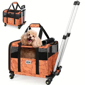 Lekereise Cat Carrier with Wheels for Small Pet, Airline Approved Dog Carrier with Wheels, Rolling Dog Cat Carrier, Orange