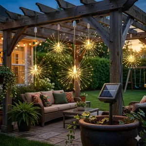 Solar Lights Outdoor Waterproof Hanging Garden Lights for Patio Backyard Yard Decor, Solar Powered Firefly String Lights with Warm White Glow, Auto On/Off Outdoor Ambience Lighting for Fence Porch Lawn Pathway Balcony Party Decoration