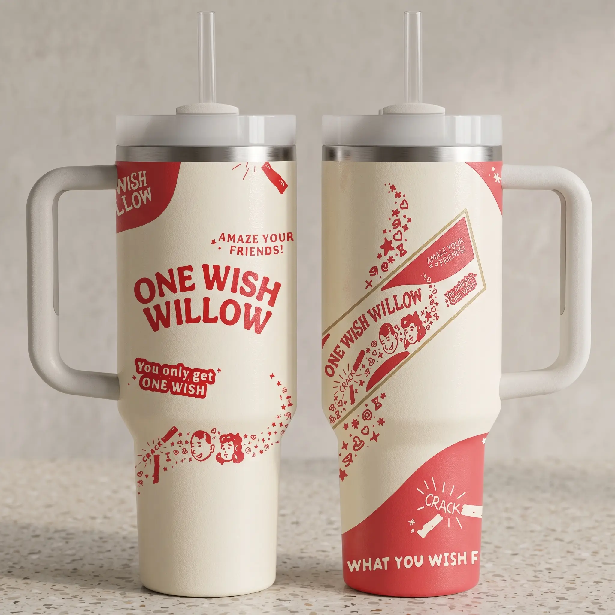One Wish Willow Obsession Inspired 40oz Insulated Cup with Handle, Vintage Aesthetic Travel Tumbler for Hot & Cold Drinks, Trendy Mug, Gift for Friend