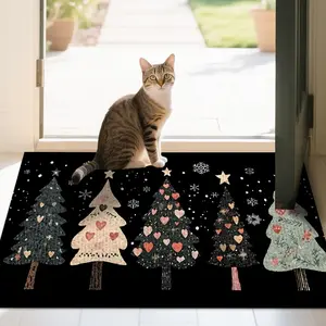 1pc Christmas Tree in Snow Pattern Polyester Doormat, Festive Decoration Home Decor Welcome pad,Non-Slip Soft Washable Indoor Outdoor Mats, Suitable for Bathroom, Kitchen, Living Room, Garden, Essential for Personal Care, Perfect Gift.