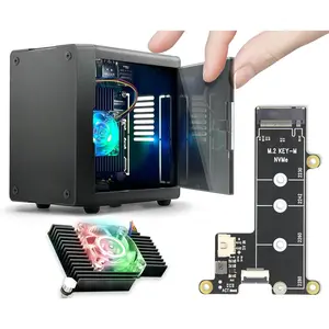 Mini PC Case for Raspberry Pi 5 with M.2 NVMe SSD PCIe HAT and  RGB Lighting Cooler (Black Case + M.2 HAT[X1001])