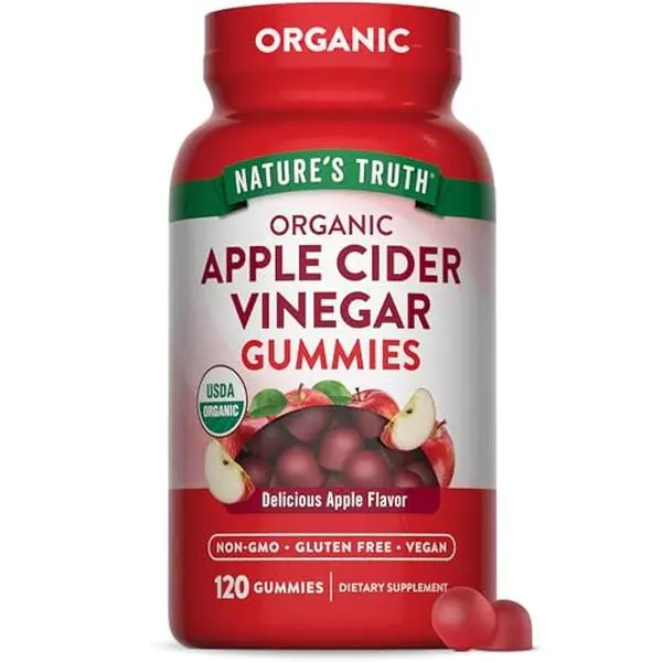 Nature's Truth Organic Apple Cider Vinegar Gummies | 120 Count | Vegan, Gluten Free & Non-GMO Supplement | USDA Organic | Apple Flavor
