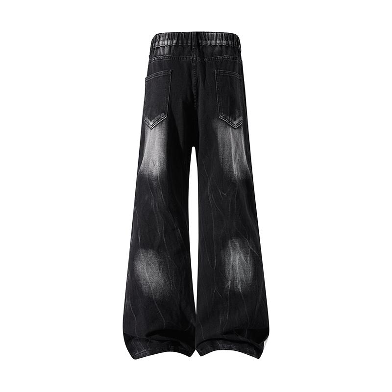 Men's Spring and Autumn Solid Color Vintage Washed Denim Pants, Loose Straight-Leg Workwear Casual Pants, Trendy New Floor-Length Jeans, Couple's Washed Wide-Leg Pants, Street Style Versatile Fashionable Men's Trousers, Men's Jeans Suitable for Everyday W