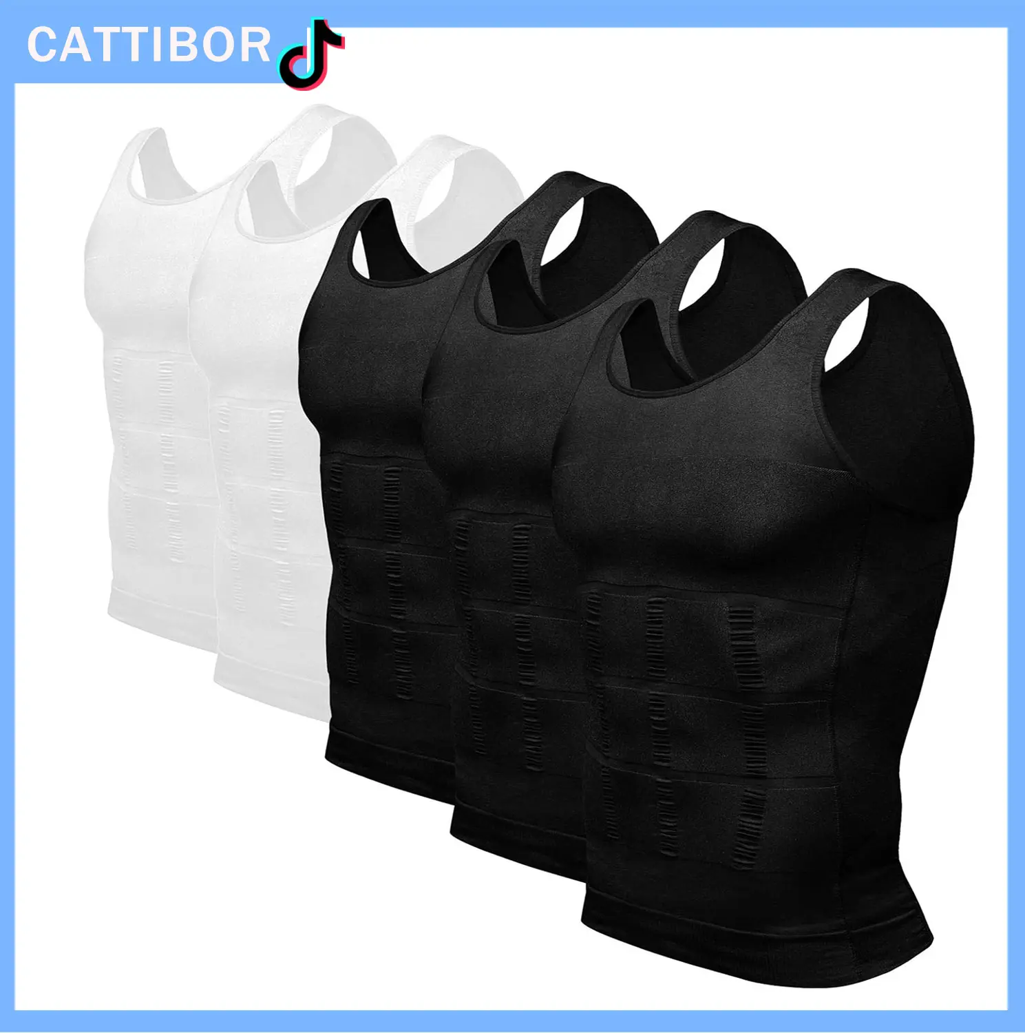 CATTIBOR 1/2/3/4/5 Pack Men Round Neck Compression Tank Top,Men Shaping Vest,Men Sleeveless Shirt Shapewear,Men GYM Workout  Fitness Shirts Tank Tops Shirts Menswear & Underwear,Men's Underwear For All Seasons