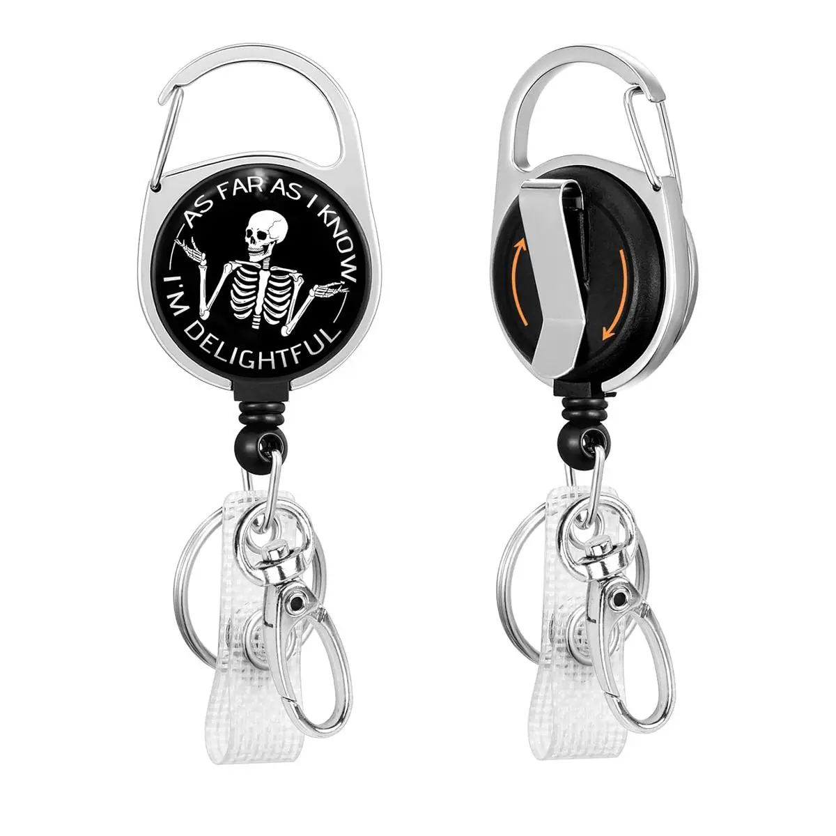 Skeleton Pattern Retractable Durable Badge Holder, Creative Badge Reel, ID Badge Holder for Nurse, Teacher, Student, Office Worker, Halloween, Retractable ID Clip