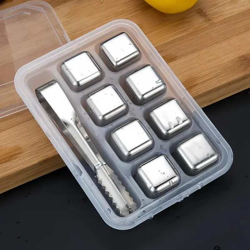 Reusable Stainless Steel Ice Cubes for Drinks - Metal Whiskey Stones, High Cooling Technology, for Whiskey, Vodka, Liqueurs, Wine, Beverage Juice or Soda, 8 Pack