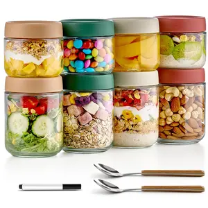 8 Pack Overnight Oats Containers with Lids - Large & Small Glass Mason Jars, 16oz & 10oz Options, Salad Meal Prep Jars for Food Storage Airtight Kitchen Set Silicone