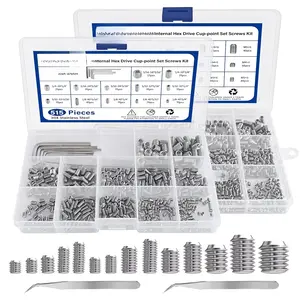 1305 count Metric + SAE Set Screw Assortment Kit, Internal Hex Drive Headless Set Screw Assortment Kit with 10 Hex Wrenches, M3 to M8 and 1/8-40 to 5/16-18 (304 Stainless Steel)