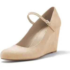 Coutgo Womens Wedge Pumps Dressy Mary Jane Shoes Comfort Wedges Closed Toe Ankle Strap Heeled Shoes