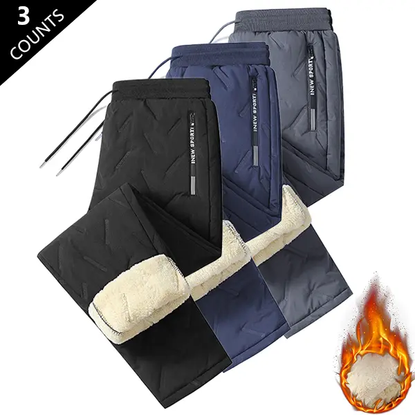 Fashionable Simple Zipper Pocket Outdoor Hiking High-Efficiency Warmth Windproof Waterproof Men's Straight Fleece Trousers