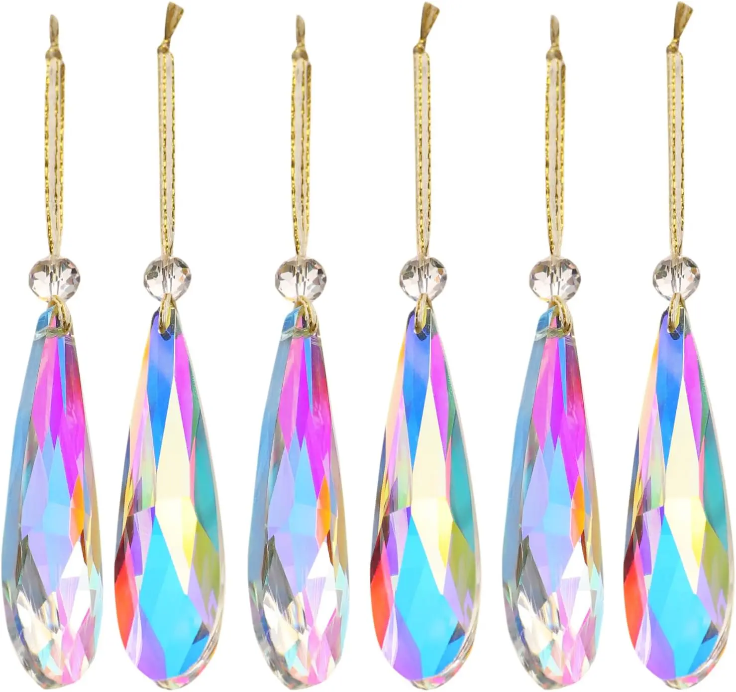 Glass Christmas Ornaments, 6 count Teardrop Prism Hanging  for Christmas Tree,Centerpieces,Wedding,Party Decor ( AB)