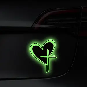 Heart & Cross Design Car Sticker, Car Exterior Decorative Sticker, Car Bumper Rear Window Vehicle Window Sticker, Night Safety Warning Decals
