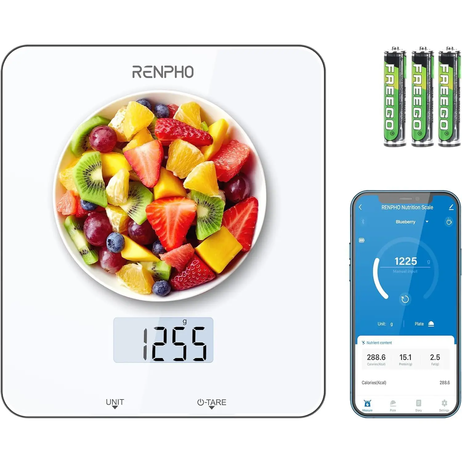 RENPHO Food Nutritional Scale Digital Kitchen Scale, Smart Food Measuring Scale with App for Macro Keto Calorie Cooking, Grams and Ounces, 11lb/5kg