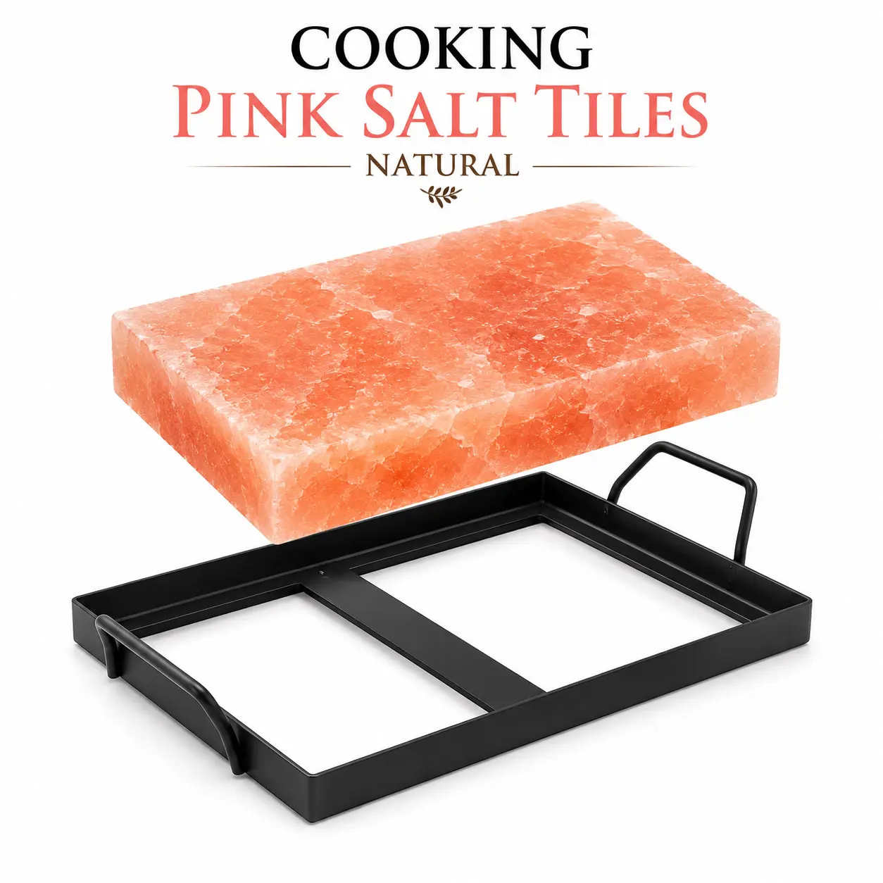 Himalayan Salt Cooking Block 12x8x1.5 with Steel Tray | Grill Sear & Serve on Natural Pink Salt Slab BBQ Gift