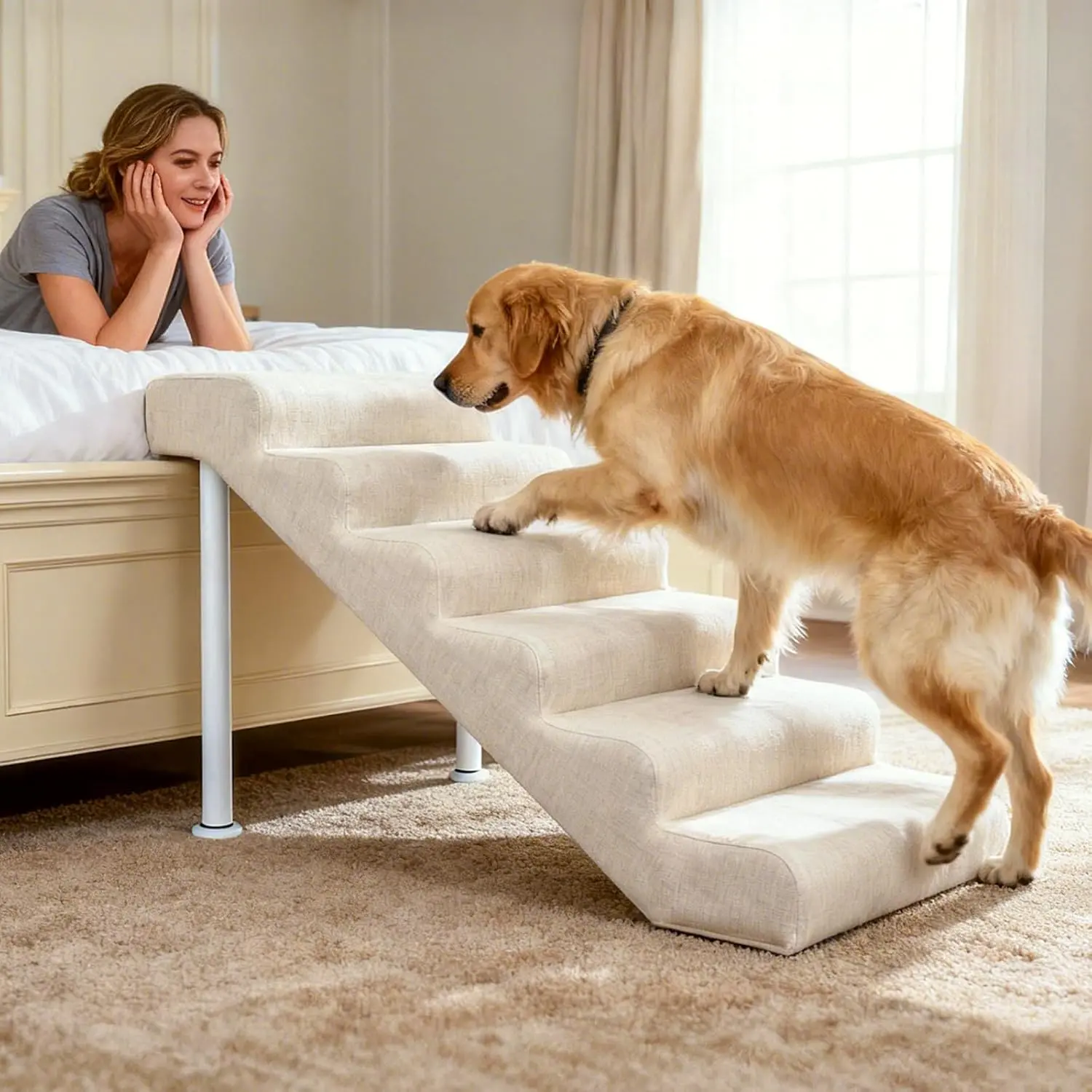 SLSY Adjustable Dog Stairs Ramp for High Beds & Couches, Non-Slip Pet Steps with Washable Cover, Soft Foam Dog Ramp for Small Medium Large Dogs tiktokshopbacktoschool