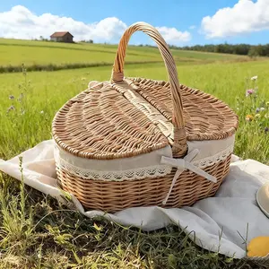 Handmade Natural Woven Storage Basket, Multipurpose Basket, French Country Style Design, Perfect for Outdoor Use & Home Organization