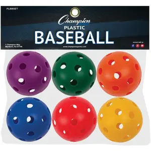 Champion Sports Plastic Baseball, Assorted Colors, Set of 6 , 9"