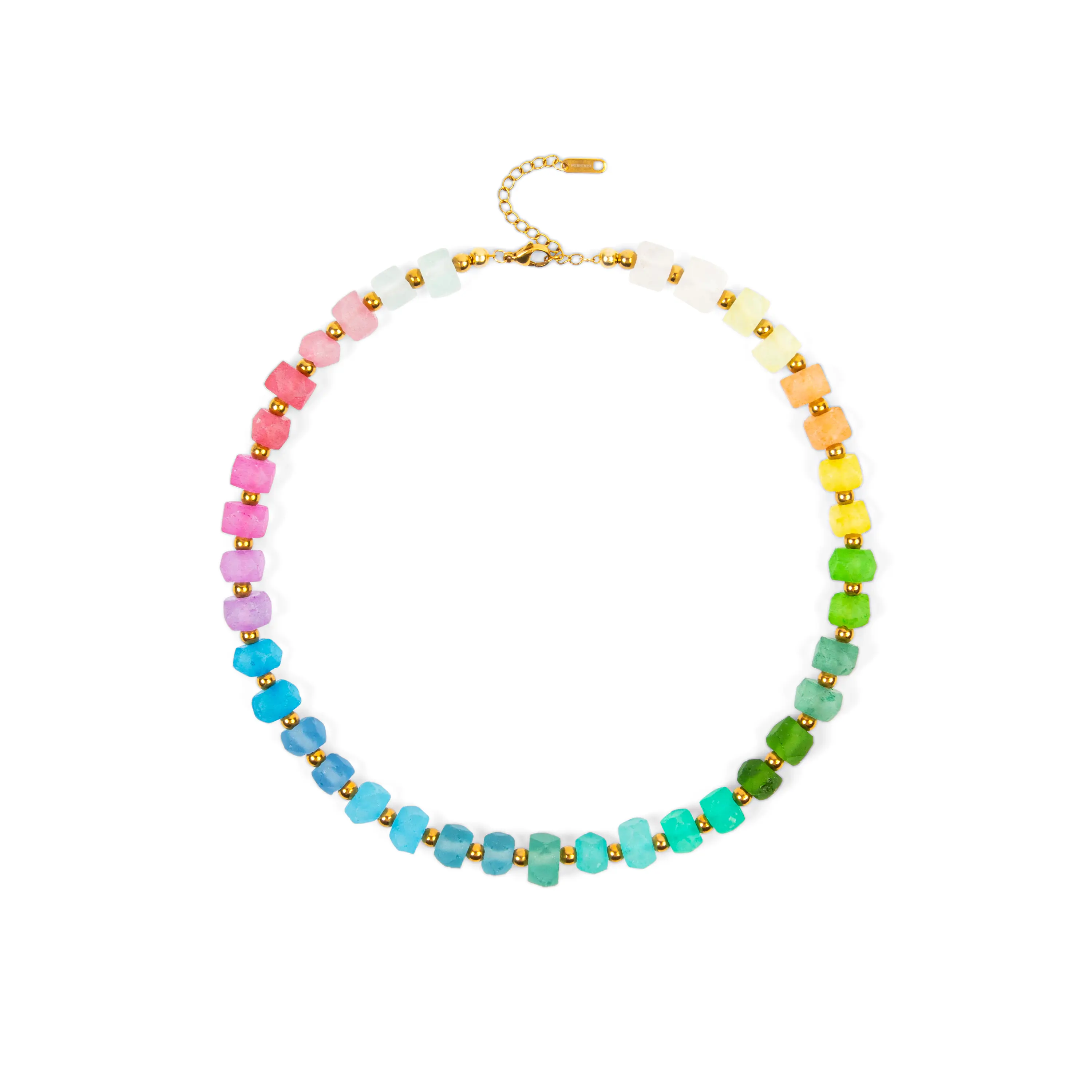 PERENEL Aurora Necklace | Handmade Recycled Glass Beads | Rainbow Gradient | 18K Gold Plated | Adjustable 16-18"