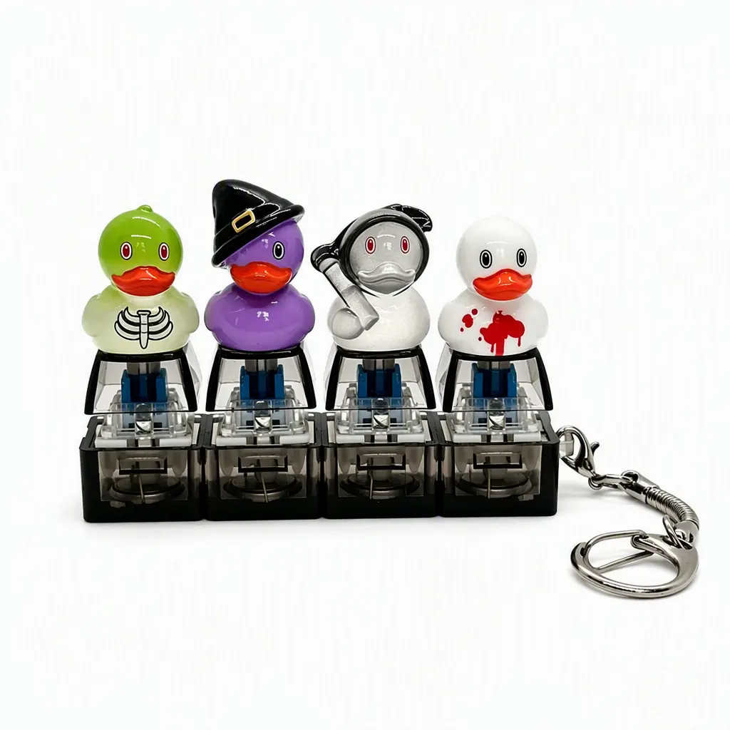 Funny Cute Duck keyboard Fidget Toy Keychain, Glowing Stress Relief Clicker with LED Lights, Crisp Click Sound Sensory Fidget, Portable Mini EDC Bag Charm, Halloween Party Favor Spooky Season, Christmas Stocking Stuffer Gift for Teens Adults