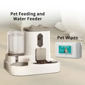 One automatic cat feeder and water dispenser, universal dog and cat bowls, pet water fountain and food bowl.