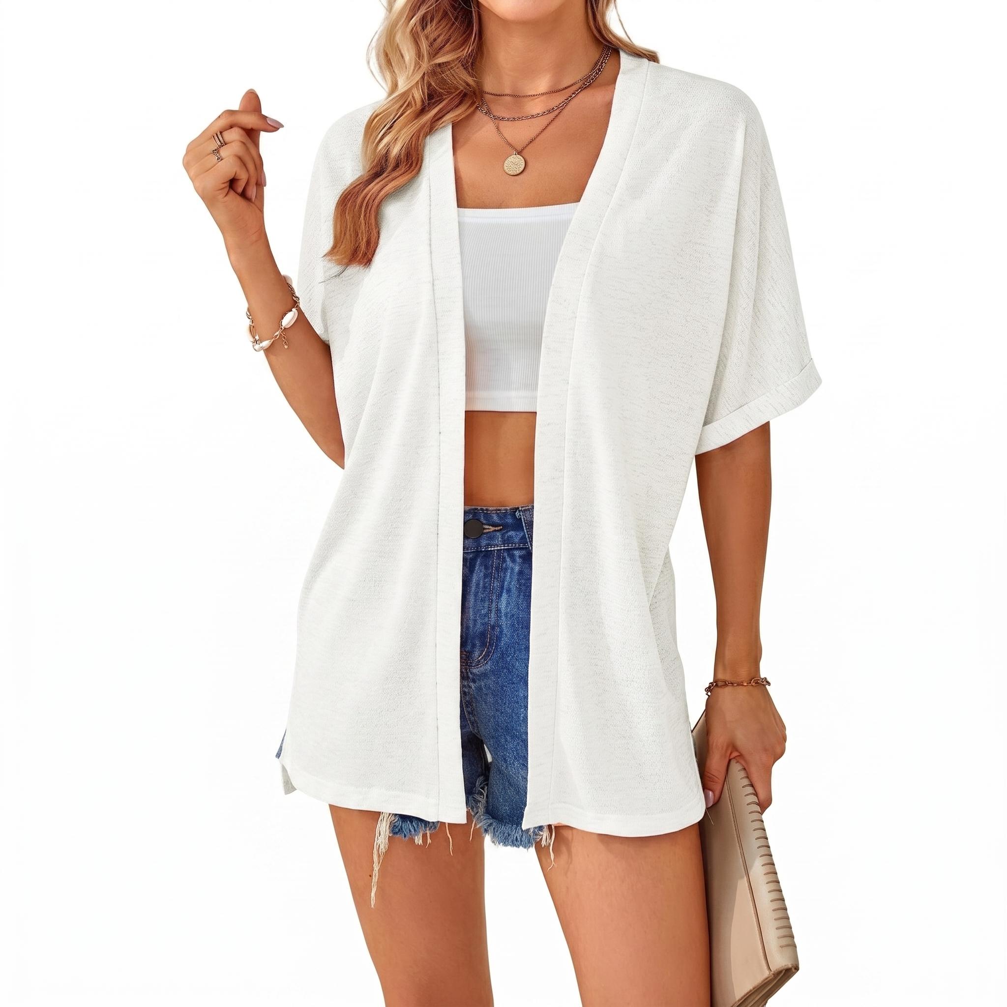 Women's Lightweight Short Sleeve Cardigan Open Front Oversized Summer Beach Cover Up Casual Loose Tops
