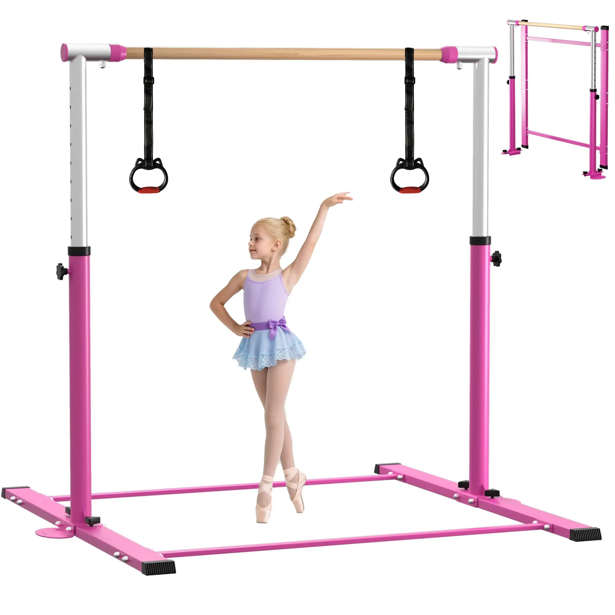 Gymnastic Kip Bar,Horizontal Bar for Kids Girls Junior,3' to 5' Adjustable Height,Home Gym Equipment,Ideal for Indoor and Home Training,300lbs Weight Capacity