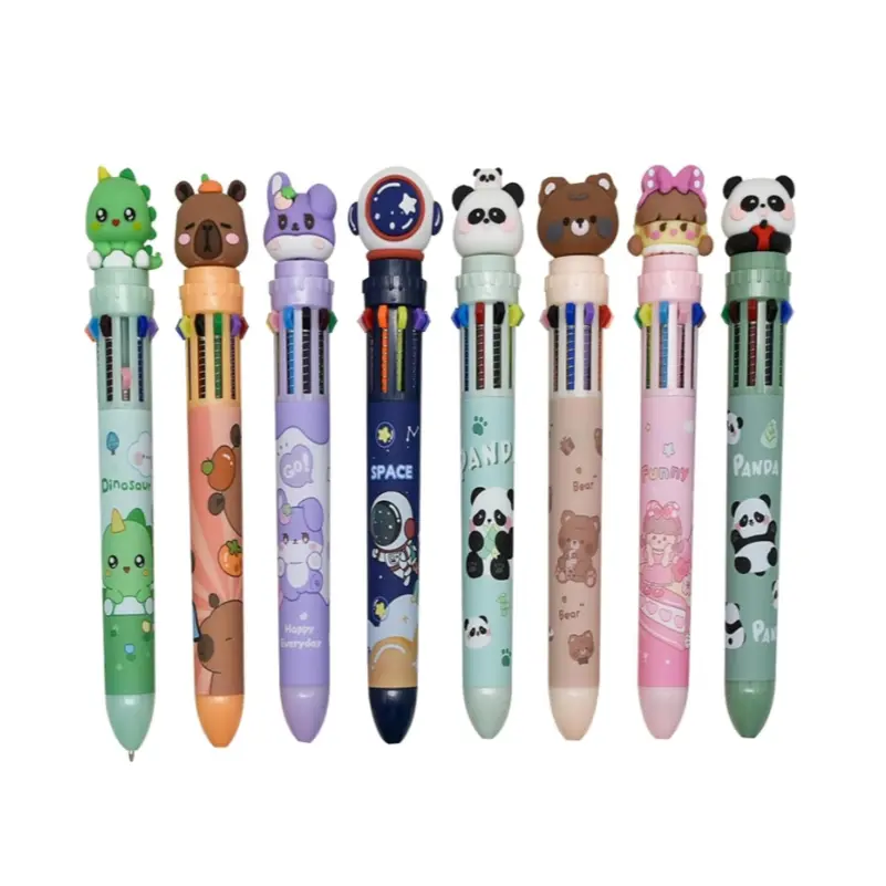1 Pack 10-In-1 Multi-Color Pen Set, Retractable 10 Color Ballpoint Pens with Cute Dinosaur & Panda Designs, Unique Pens Ideal for School Office Diary, Writing Tools