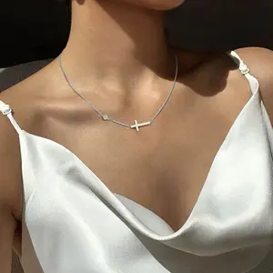 Silver Cross Necklass  for Women,Christian Religious Faith Small Cross Pendant Necklace Non Tarnish