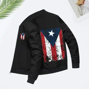 Men's Fashion Casual Flight Jacket American Vintage Street Flag Print Unique Design Pocket Details Fall Winter Essential Men'S Coat Top Long Sleeve Black Round Neck Tropical