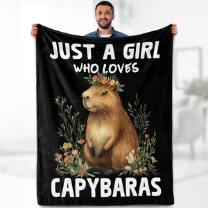 Capybara Blanket - Just A Girl Who Loves Capybaras Cute Animal Lovers Throw for Boys Teen Adults Soft Fleece Cozy Bed Couch Decor Birthday Blanket