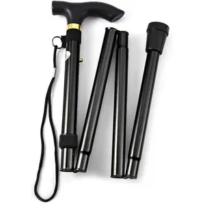 Folding Lightweight Walking Stick - Adjustable Aluminum Metal Collapsible Travel Cane with Non-Slip Rubber Base