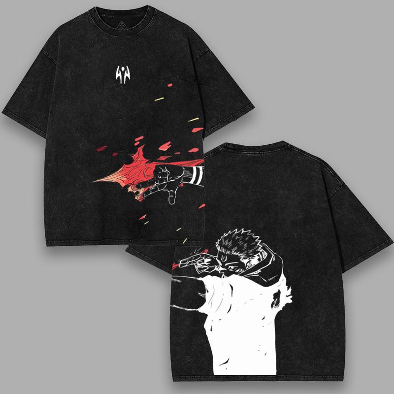 Ryomen Sukuna Fire Arrow jujutsu kaisen jjk Washed anime manga game T Shirts Streetwear Soft Top Menswear shirts men