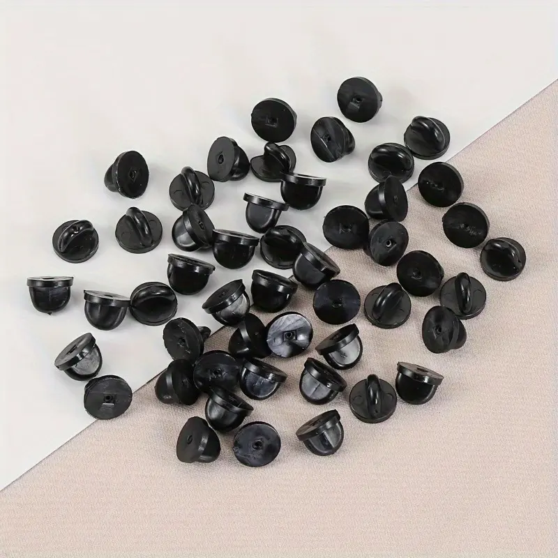 10pcs Black & Clear PVC Rubber Pin Backs - Clip In Butterfly Clutch Tie Tack Lapel Holders with Secure Clasp Cap Keepers