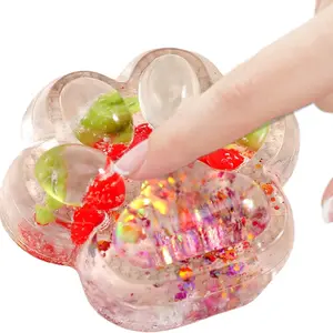 Cat Paw Design Squishy Toy, 1 Count Transparent Fruit-themed Cat Paw Squeeze Toy, Cute Soft Squishy Sensory Toy for Adults & Teens, Kawaii Squishies