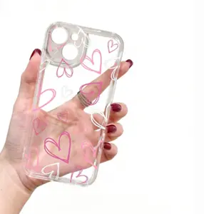 Pink Heart Transparent Minimalist Phone Case, Suitable for a variety of iPhone models, from Iphone 17 series to Iphone 11 series, and Iphone x seriesAnd Samsung series