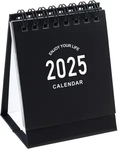 Mini Desk Calendar 2025 - Small Standing Desk Calendar with Stickers for Home Office and School Use, Runs From Now Until June 2026
